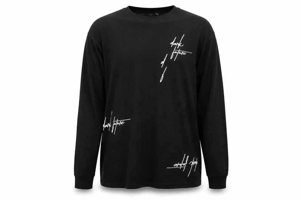 ASOS Men’s Black M Dark Future Graphic Print Long Sleeve Crew Neck Top