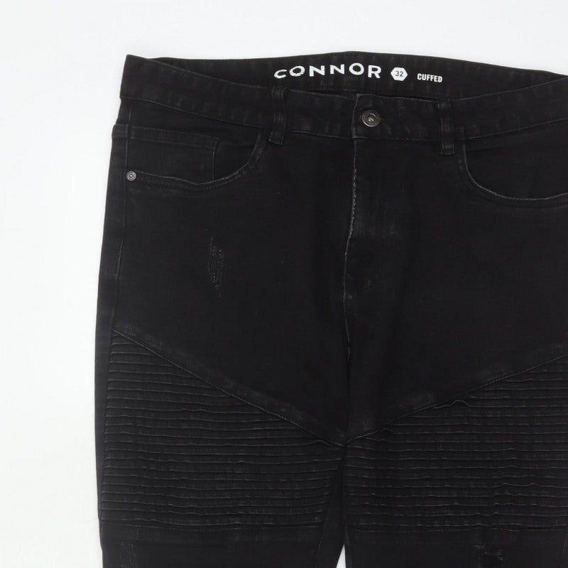 Additional view of Connor Men’s Black 32 Skinny Cuffed Distressed Biker Jeans