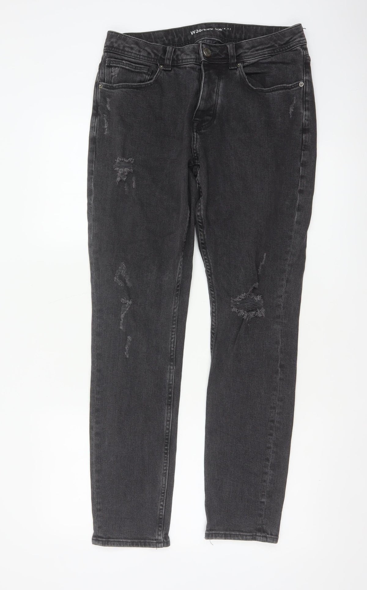 Denim Co Men’s Black W30 L30 Slim Distressed Stretch Skinny Jeans