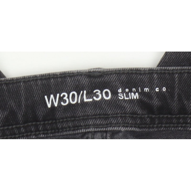 Denim Co Men’s Black W30 L30 Slim Distressed Stretch Skinny Jeans