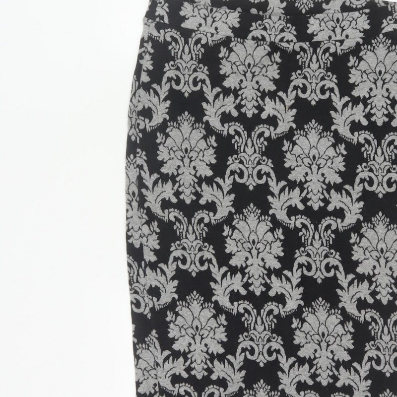 Next Women’s Black Grey Floral Knit Pencil Skirt UK 10 Knee Length