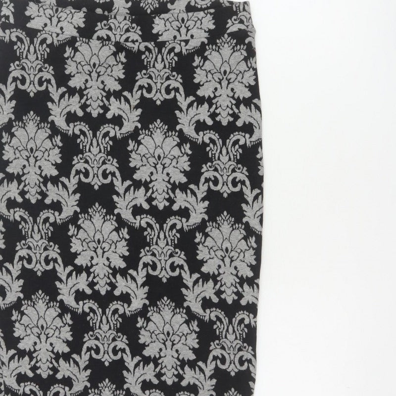 Next Women’s Black Grey Floral Knit Pencil Skirt UK 10 Knee Length