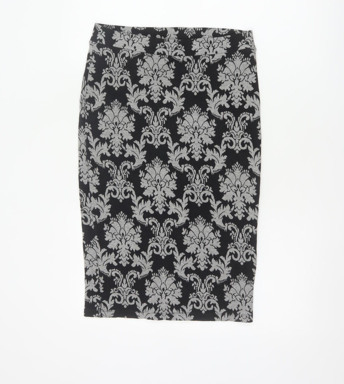 Next Women’s Black Grey Floral Knit Pencil Skirt UK 10 Knee Length