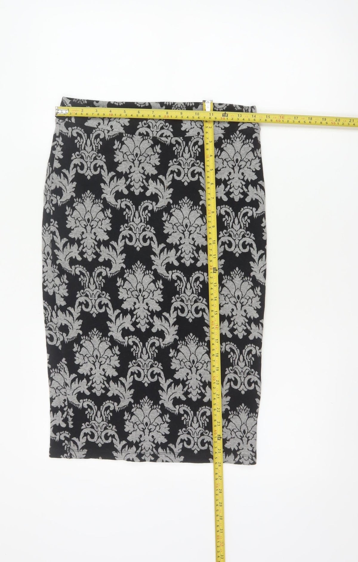 Next Women’s Black Grey Floral Knit Pencil Skirt UK 10 Knee Length