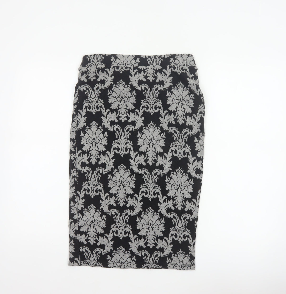 Next Women’s Black Grey Floral Knit Pencil Skirt UK 10 Knee Length