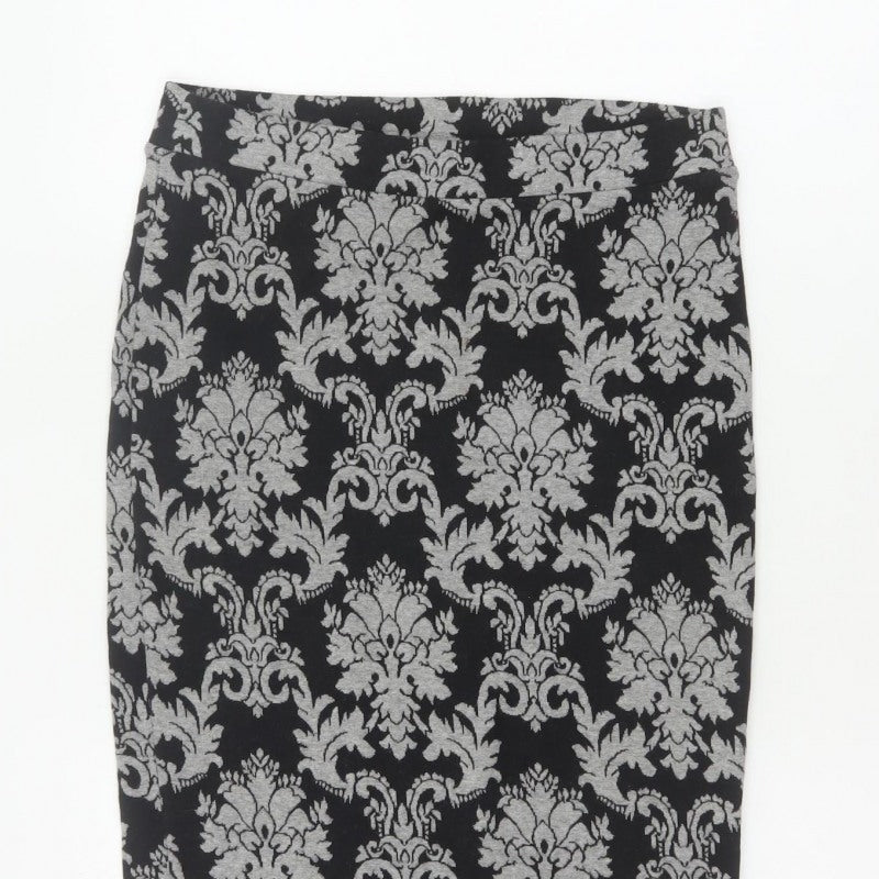 Next Women’s Black Grey Floral Knit Pencil Skirt UK 10 Knee Length
