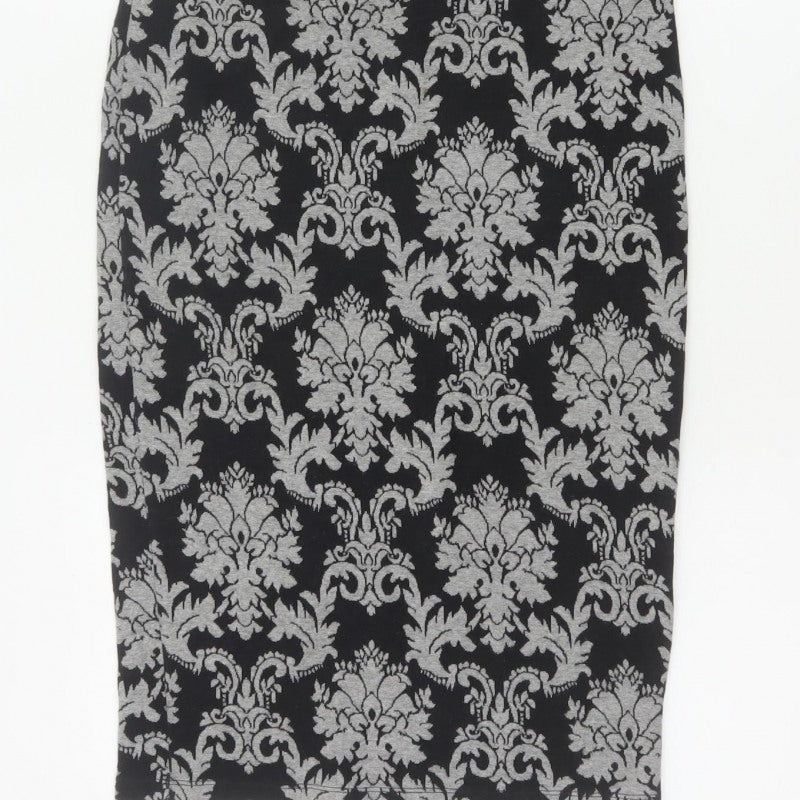 Next Women’s Black Grey Floral Knit Pencil Skirt UK 10 Knee Length