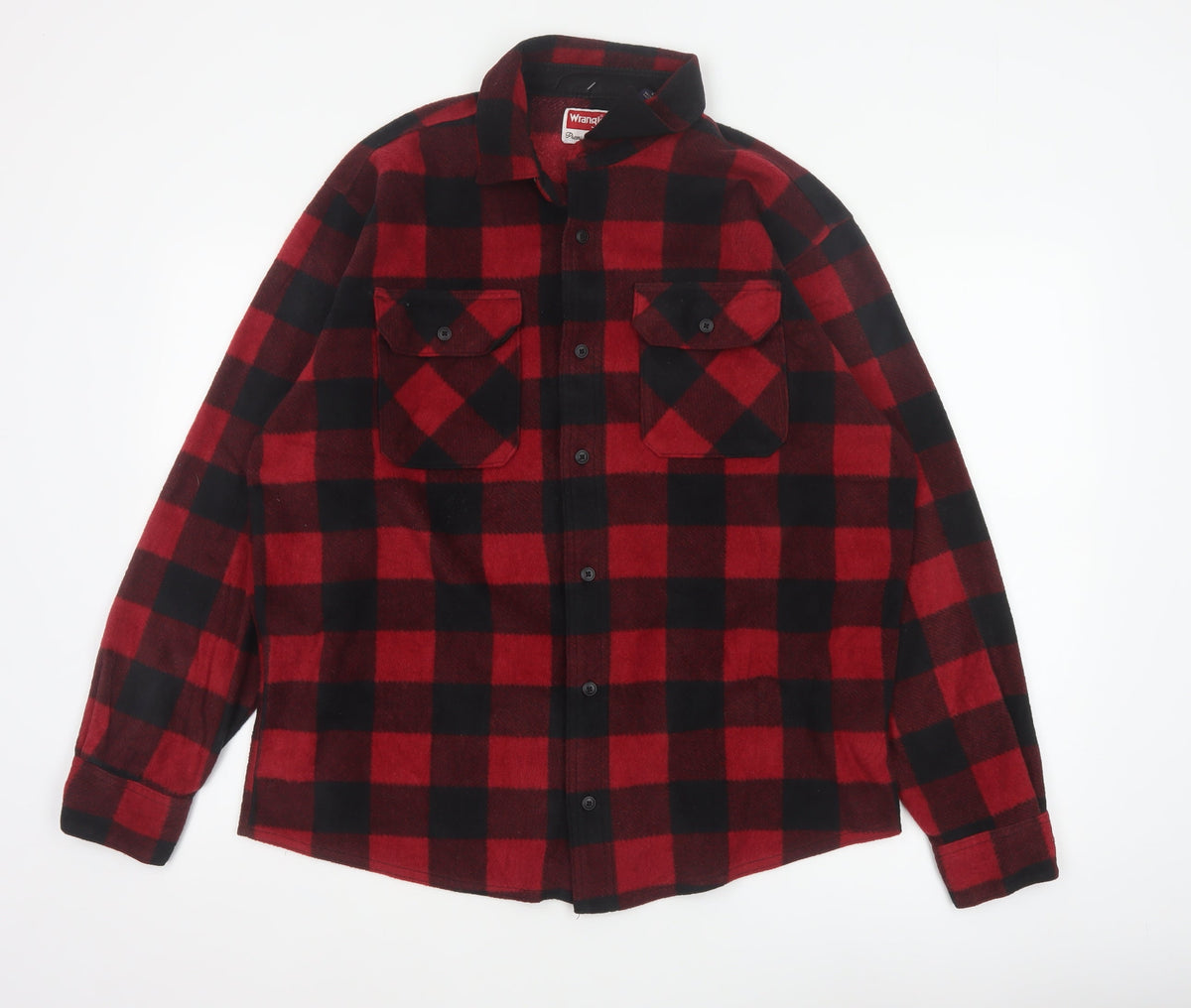 Wrangler Men’s Red Black L Plaid Flannel Button-Up Overshirt