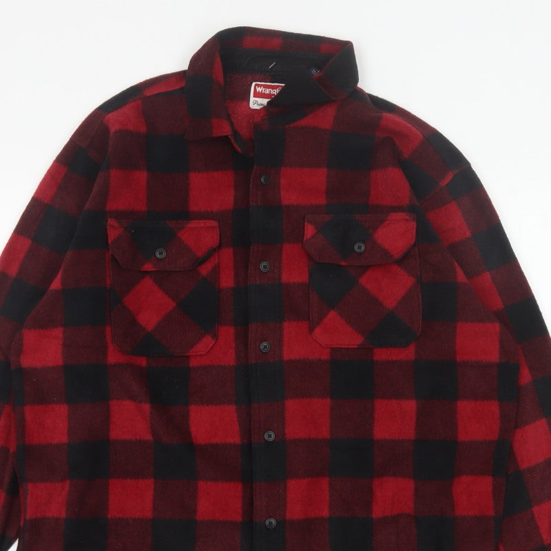 Wrangler Men’s Red Black L Plaid Flannel Button-Up Overshirt