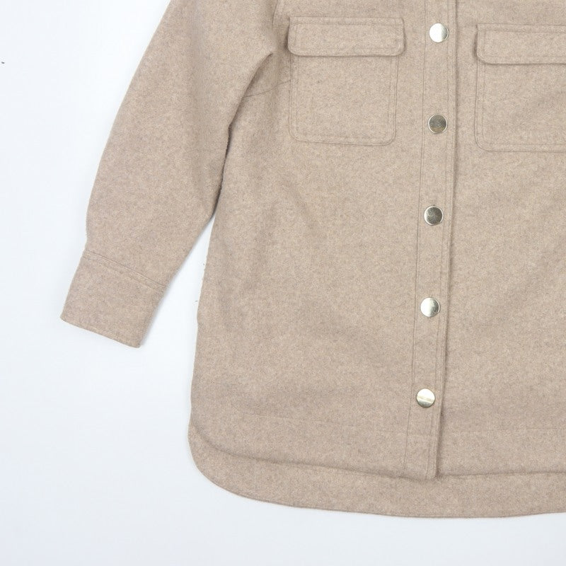 Next Women Beige UK 14 Long Basic Jacket Collared Button Pocket Shacket