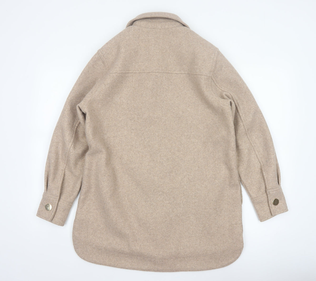 Next Women Beige UK 14 Long Basic Jacket Collared Button Pocket Shacket