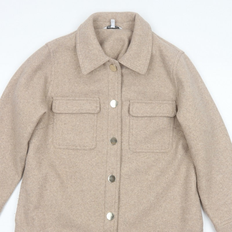 Next Women Beige UK 14 Long Basic Jacket Collared Button Pocket Shacket