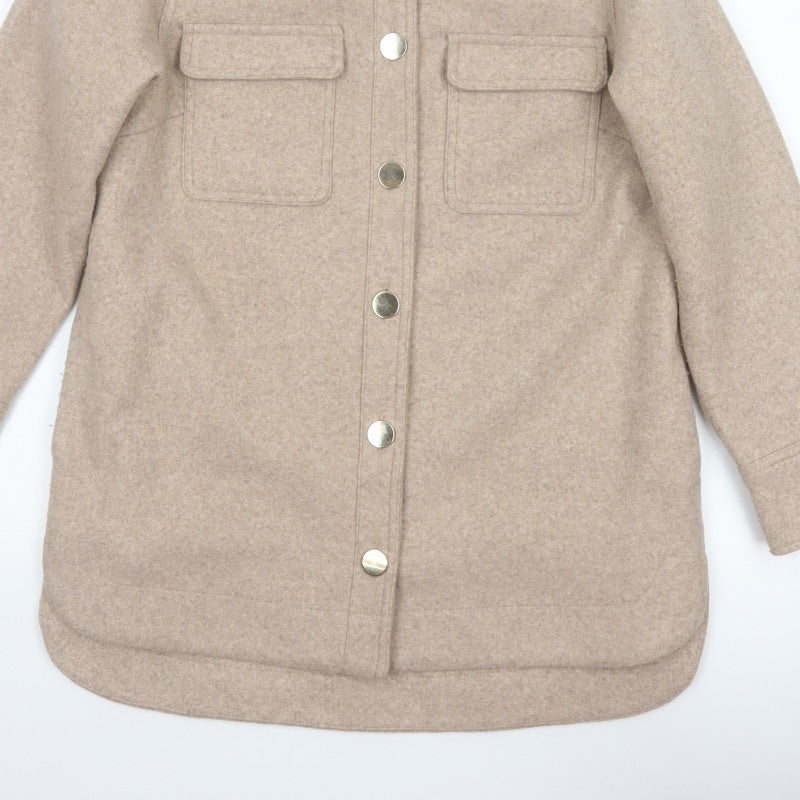 Next Women Beige UK 14 Long Basic Jacket Collared Button Pocket Shacket