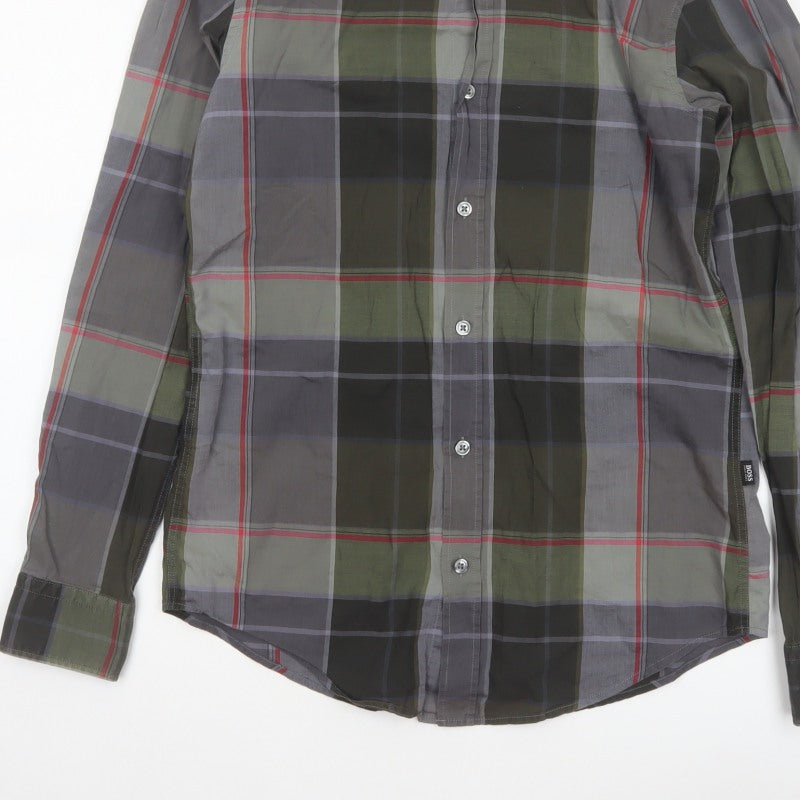 BOSS Hugo Boss Men's Grey Green Check Slim Fit Cotton Shirt Size S