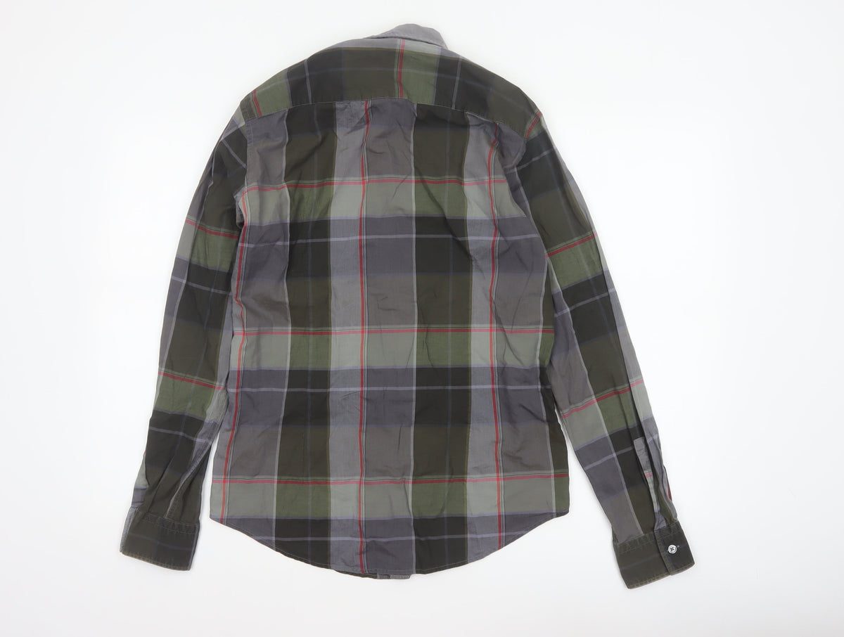 BOSS Hugo Boss Men's Grey Green Check Slim Fit Cotton Shirt Size S