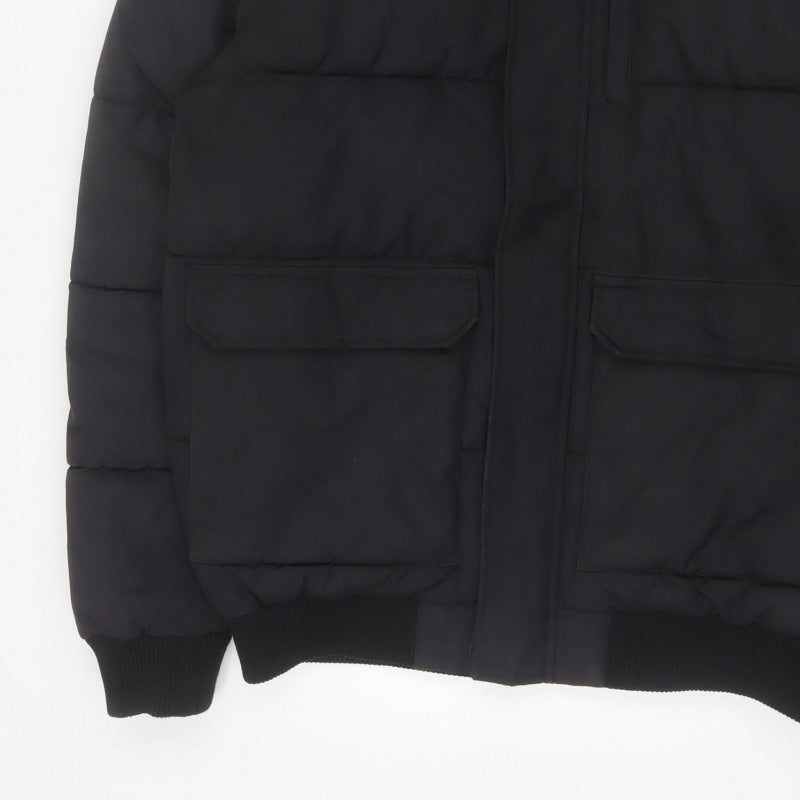 McKenzie Mens Black M Puffer Jacket Hooded Faux Fur Trim Full Zip