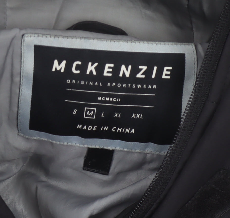 McKenzie Mens Black M Puffer Jacket Hooded Faux Fur Trim Full Zip