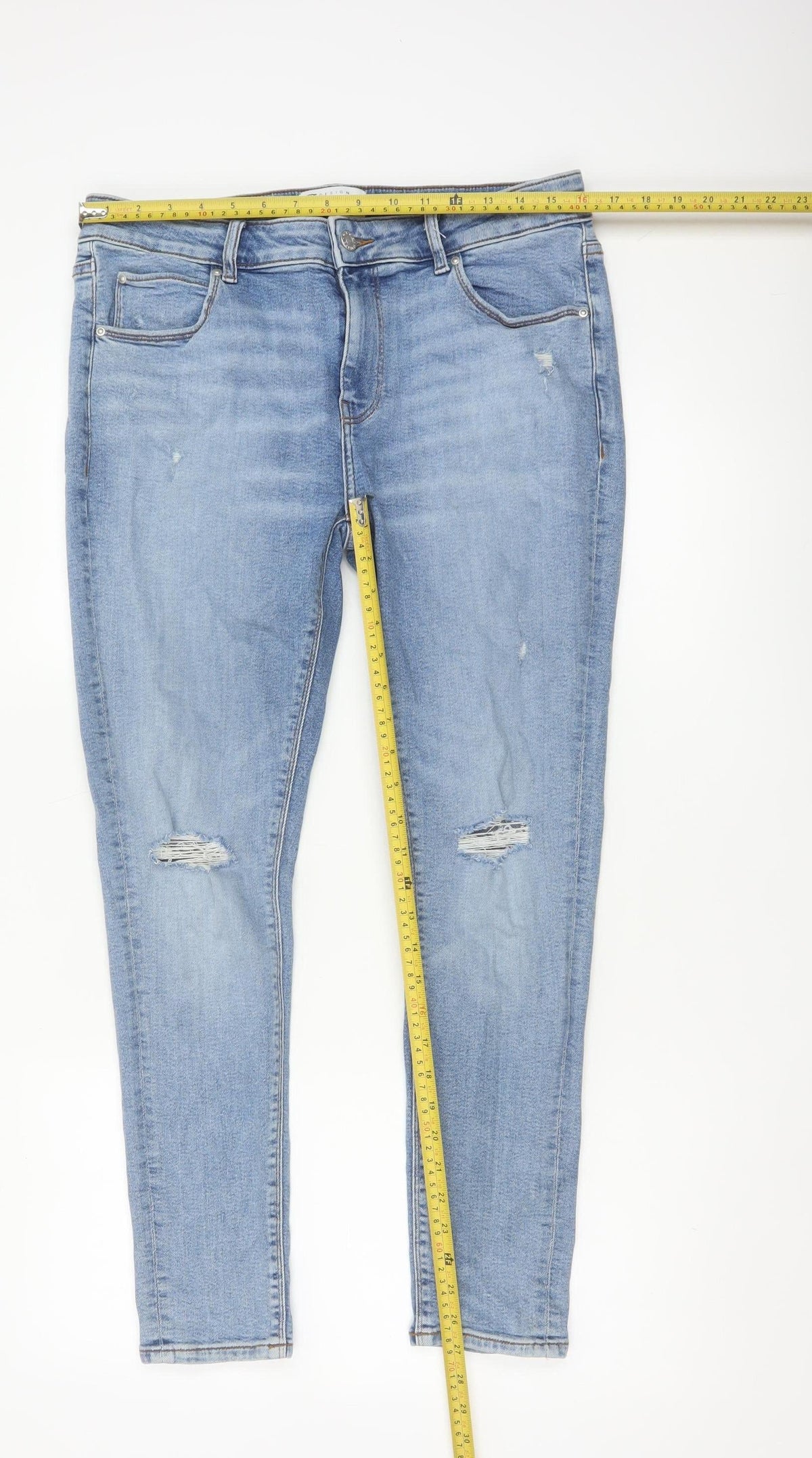 ASOS Design Men's Blue W34 L30 Skinny Distressed Powerstretch Jeans