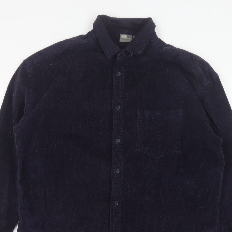 ASOS Men’s Navy Blue S Corduroy Button-Down Long Sleeve Shirt
