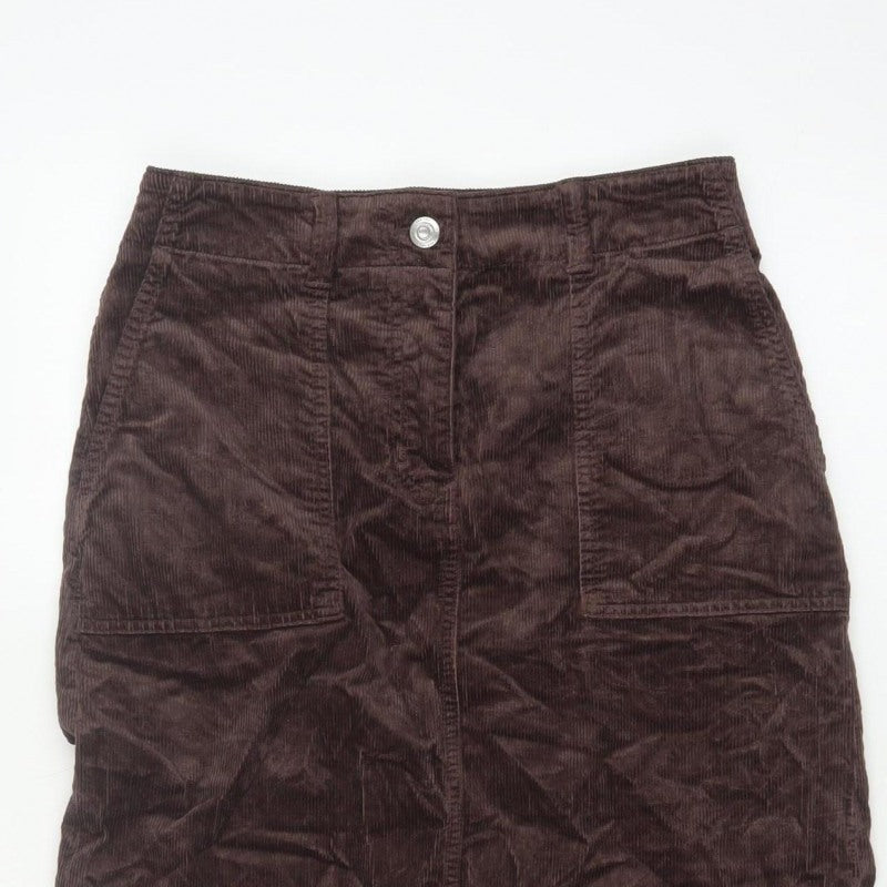 Per Una Women’s Brown Corduroy Petite 8 Long Pencil Skirt Pockets