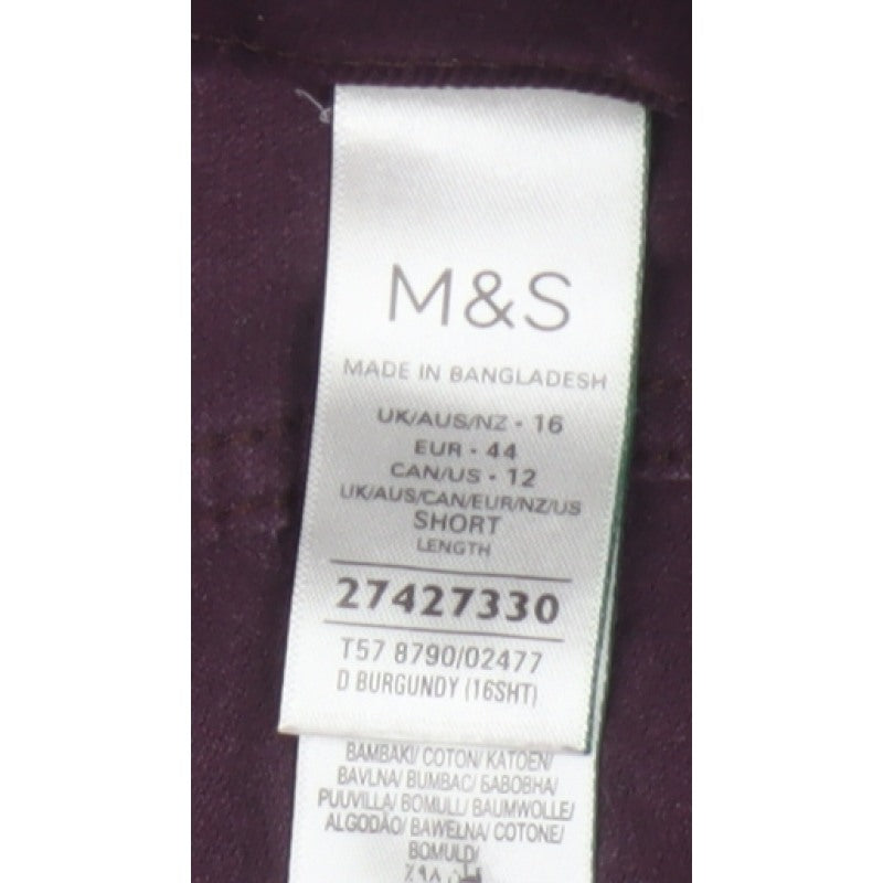 Marks and Spencer Women’s Purple UK 16 Short Corduroy Straight Trousers