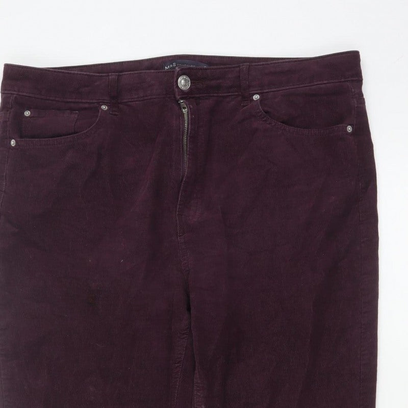 Marks and Spencer Women’s Purple UK 16 Short Corduroy Straight Trousers