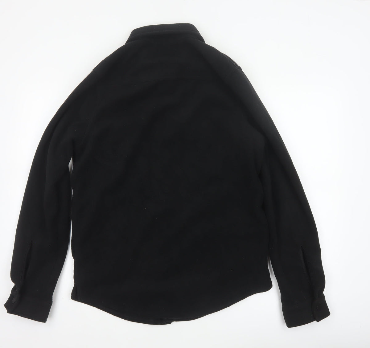 Threadbare Men Black S Regular Fit Fleece Snap Button-Up Overshirt