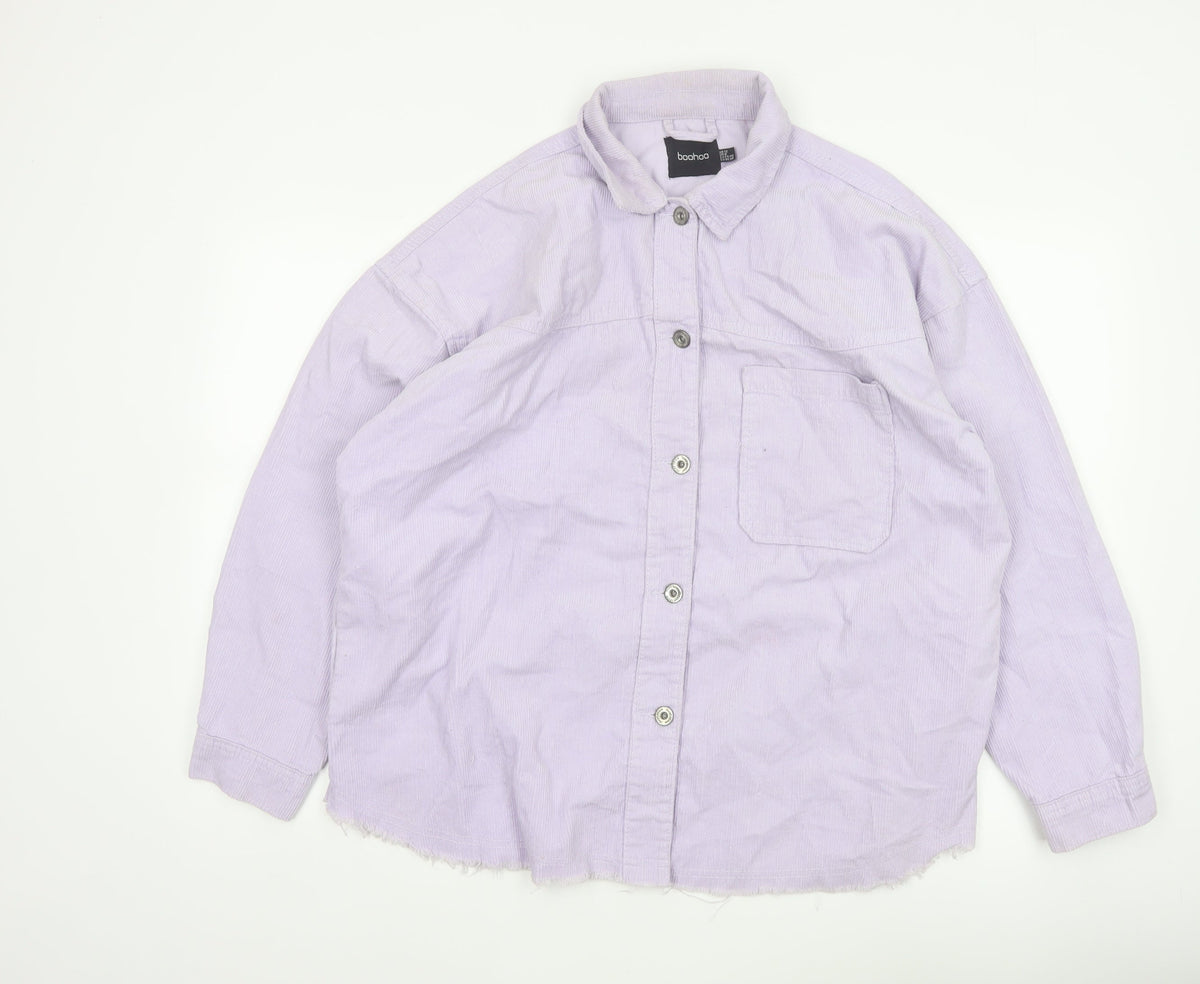 Boohoo Women Purple UK 12 Corduroy Button-Up Long Sleeve Shirt