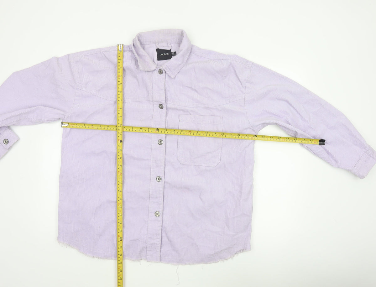 Boohoo Women Purple UK 12 Corduroy Button-Up Long Sleeve Shirt