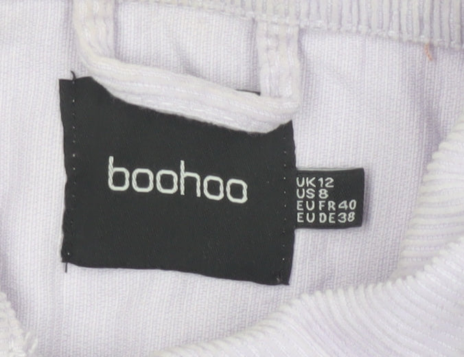 Boohoo Women Purple UK 12 Corduroy Button-Up Long Sleeve Shirt