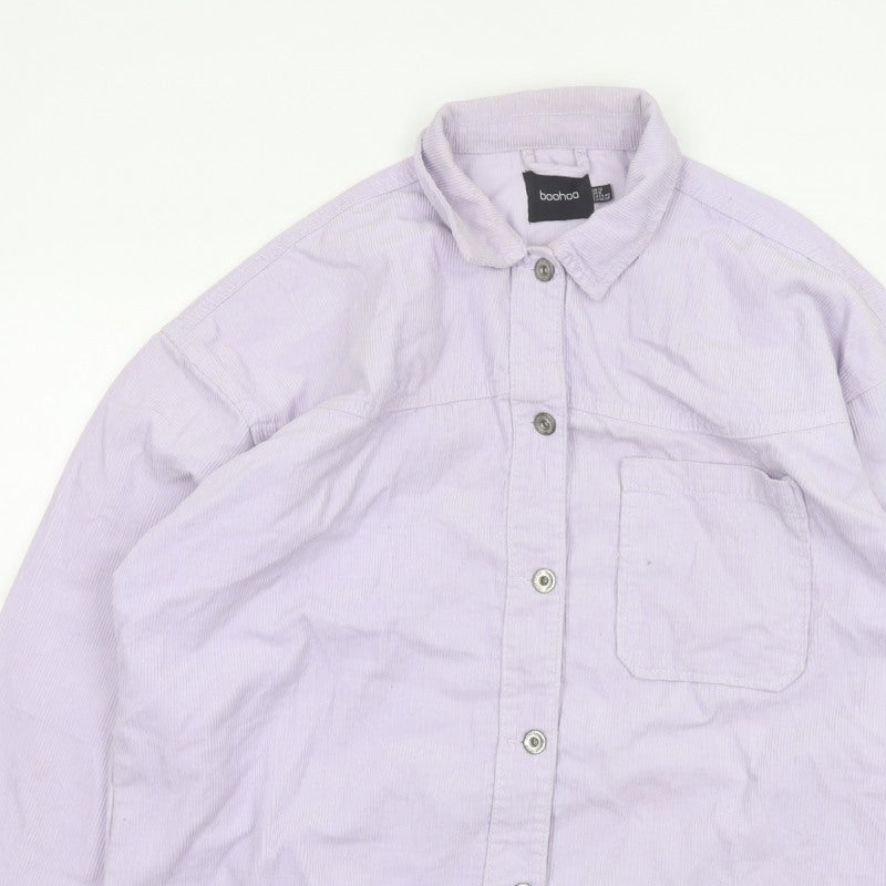 Boohoo Women Purple UK 12 Corduroy Button-Up Long Sleeve Shirt