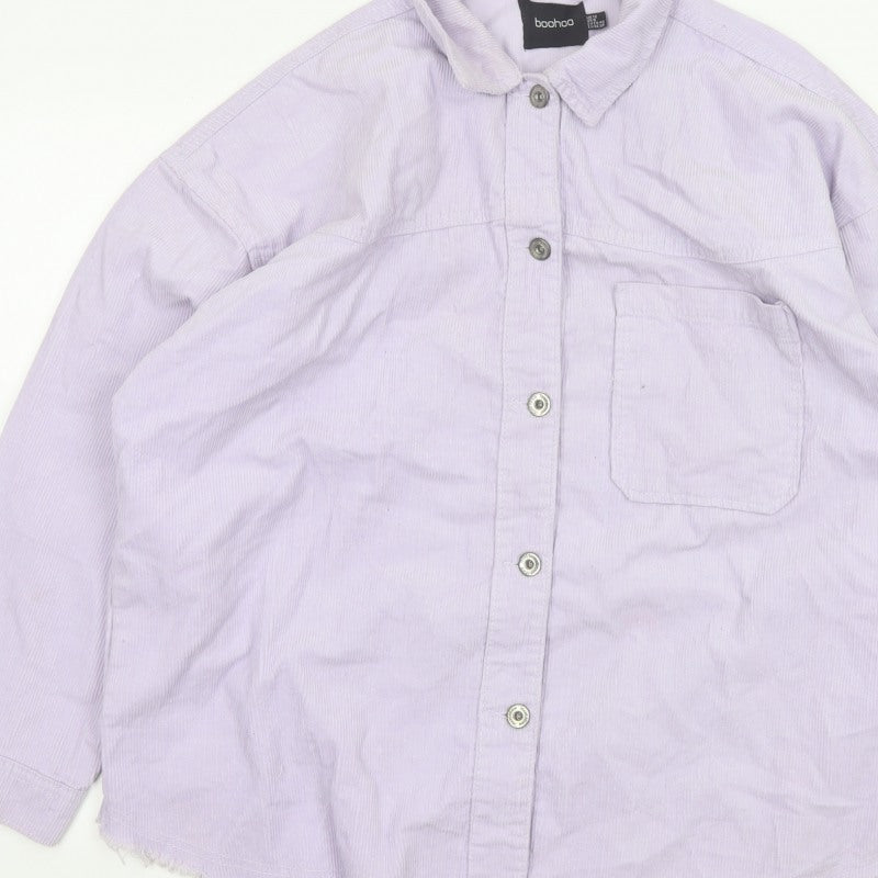 Boohoo Women Purple UK 12 Corduroy Button-Up Long Sleeve Shirt