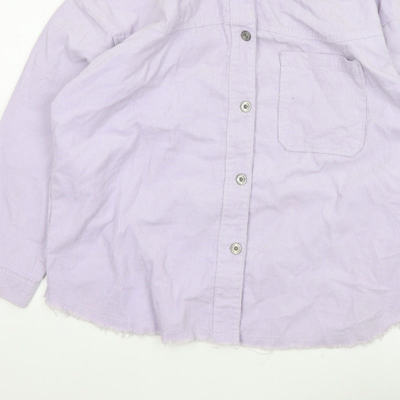 Boohoo Women Purple UK 12 Corduroy Button-Up Long Sleeve Shirt