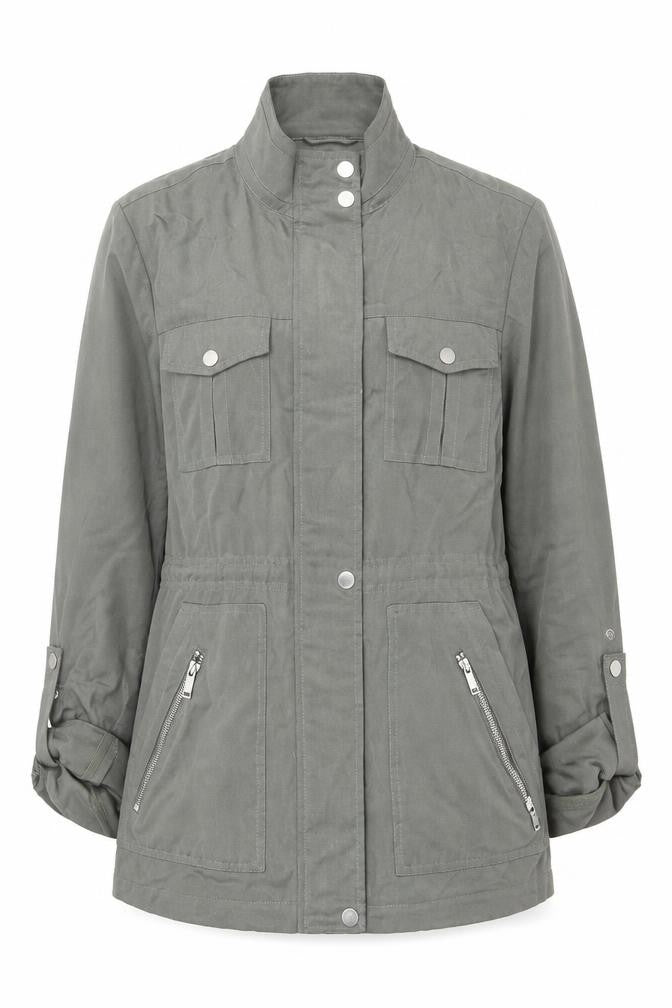 Mint Velvet Women Grey UK 12 Military Utility Jacket Zip