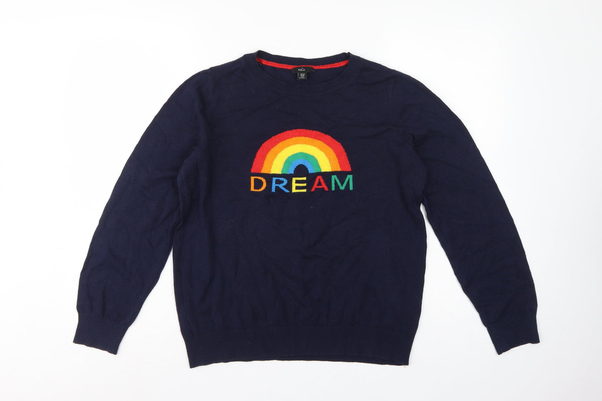 M&Co Women’s Blue UK 12 Rainbow Dream Crew Neck Knit Pullover Jumper