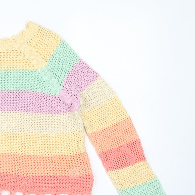 Next Girls Multicoloured 11 Years Cotton Knit Striped Tassel Pullover Jumper