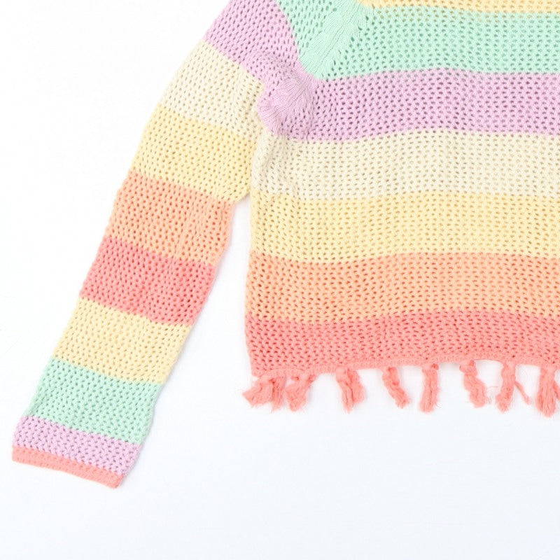 Next Girls Multicoloured 11 Years Cotton Knit Striped Tassel Pullover Jumper