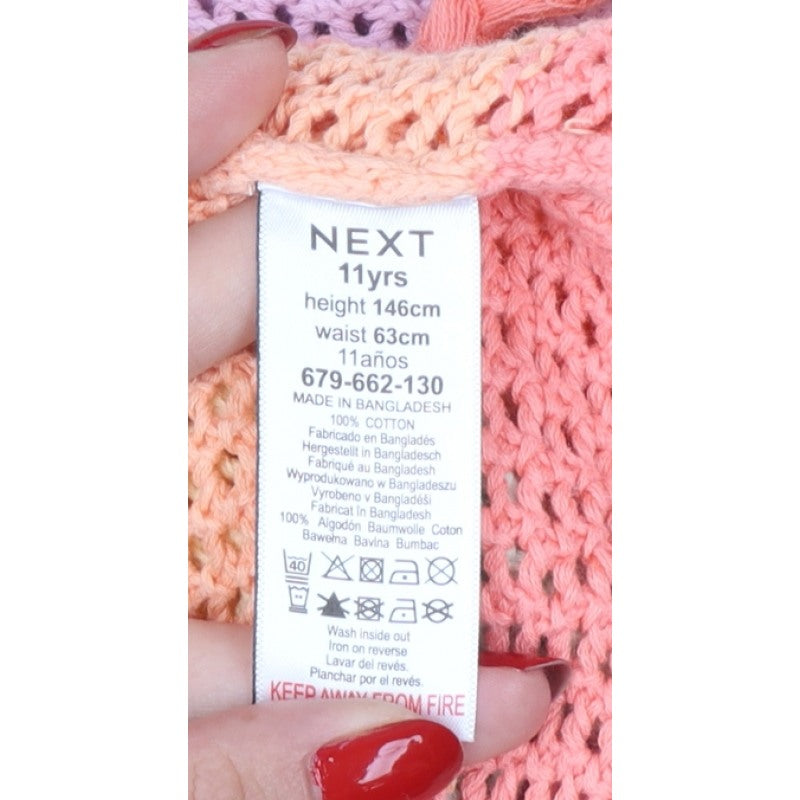 Next Girls Multicoloured 11 Years Cotton Knit Striped Tassel Pullover Jumper