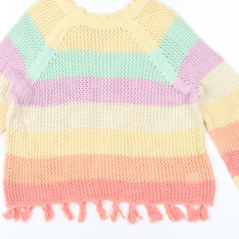 Next Girls Multicoloured 11 Years Cotton Knit Striped Tassel Pullover Jumper