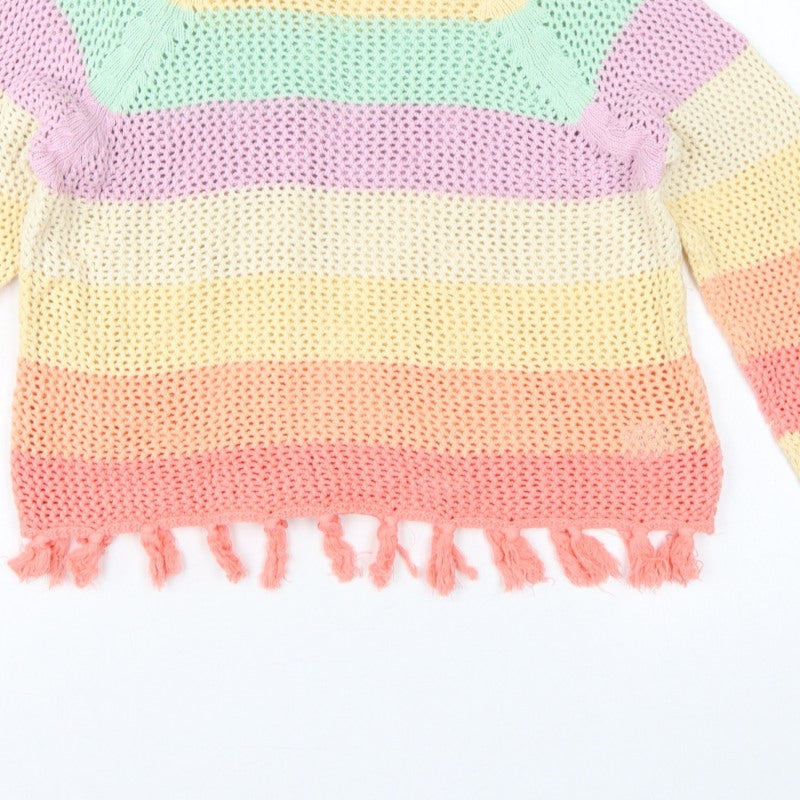 Next Girls Multicoloured 11 Years Cotton Knit Striped Tassel Pullover Jumper
