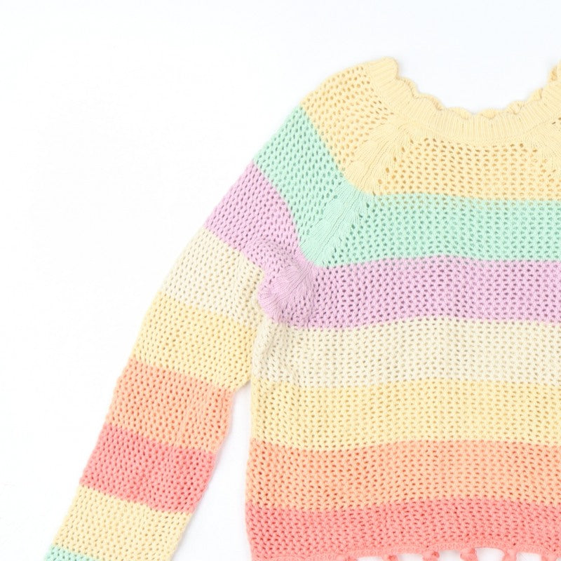 Next Girls Multicoloured 11 Years Cotton Knit Striped Tassel Pullover Jumper