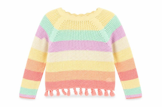 Next Girls Multicoloured 11 Years Cotton Knit Striped Tassel Pullover Jumper