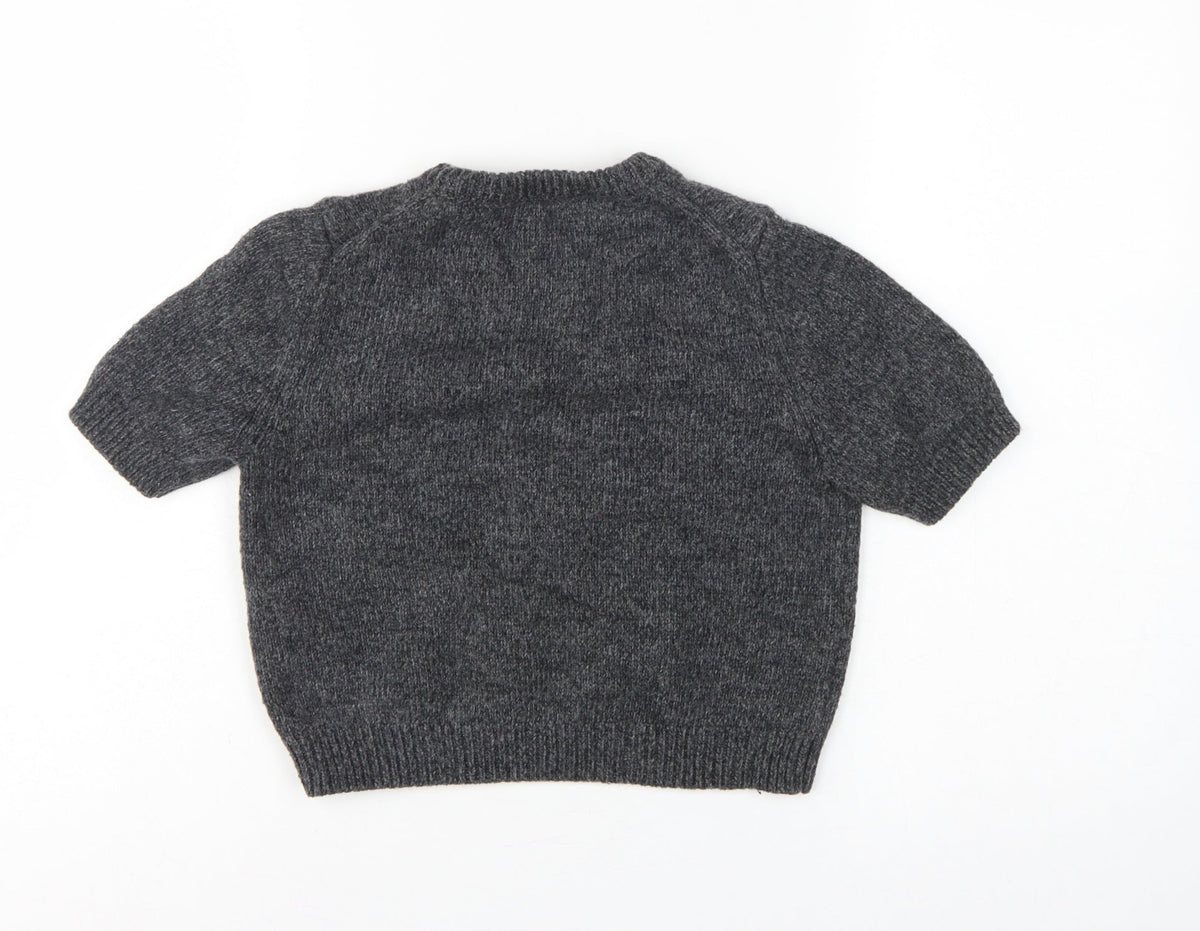 Zara Women Grey Wool Blend S Short Sleeve Crew Neck Knit Jumper