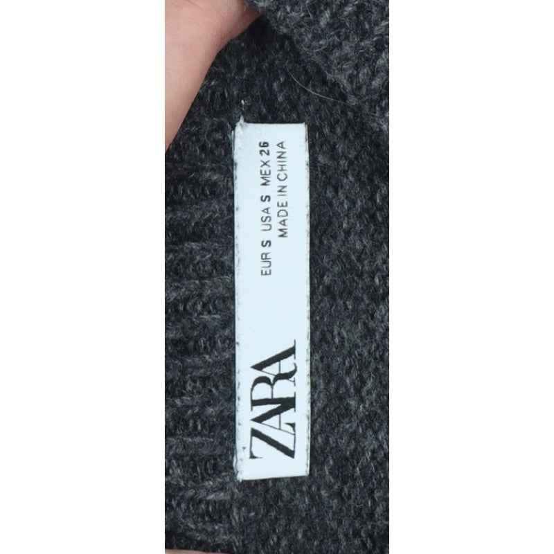 Zara Women Grey Wool Blend S Short Sleeve Crew Neck Knit Jumper