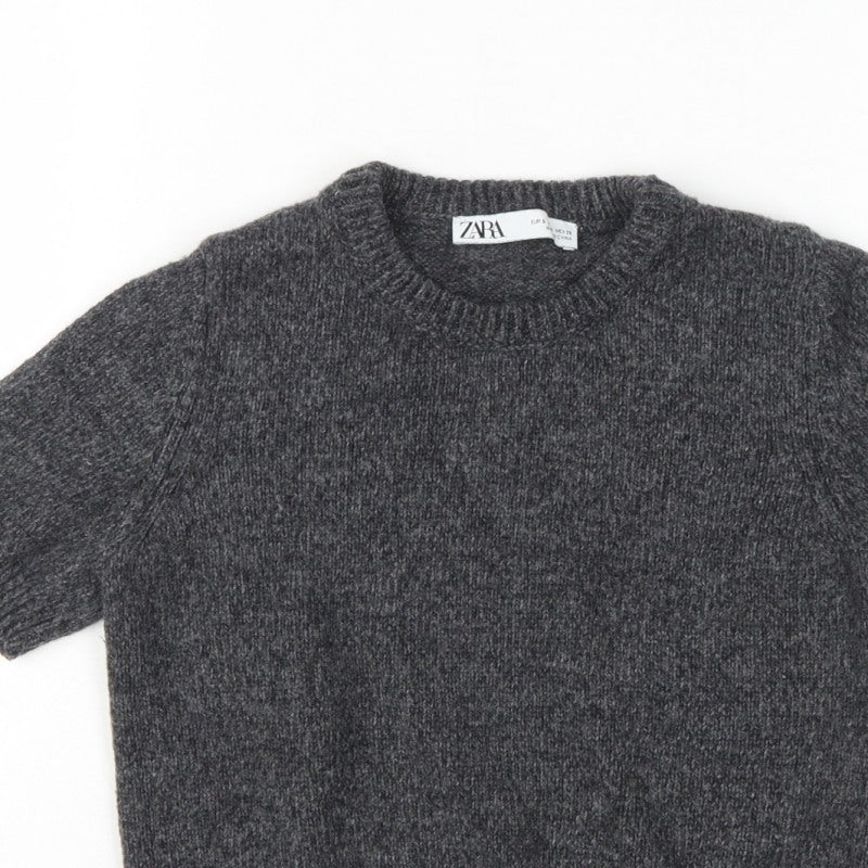 Zara Women Grey Wool Blend S Short Sleeve Crew Neck Knit Jumper