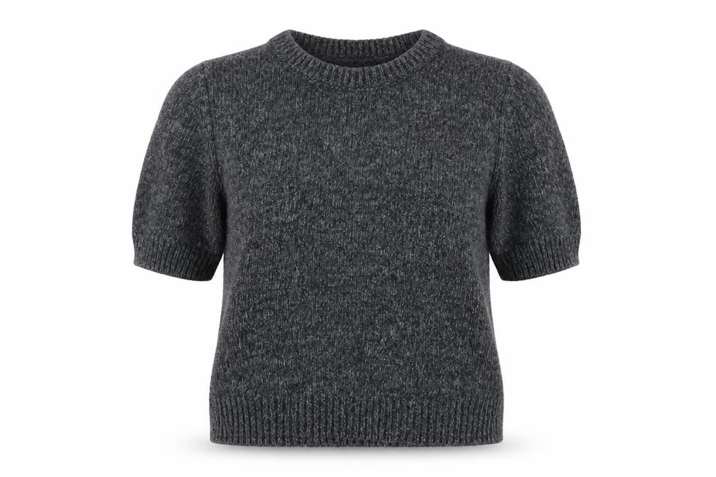 Zara Women Grey Wool Blend S Short Sleeve Crew Neck Knit Jumper