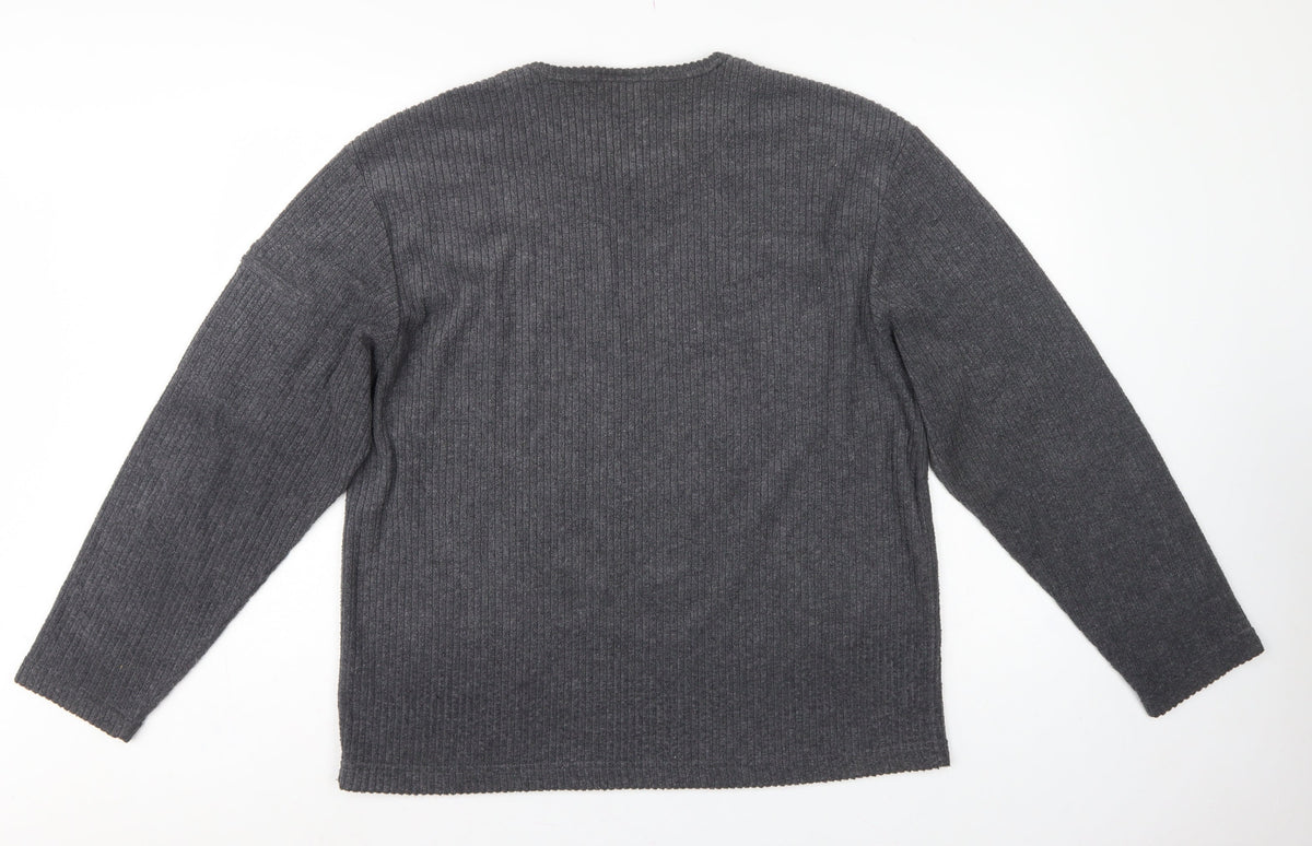 Red Herring Men’s Grey L V-Neck Ribbed Knit Pullover Jumper