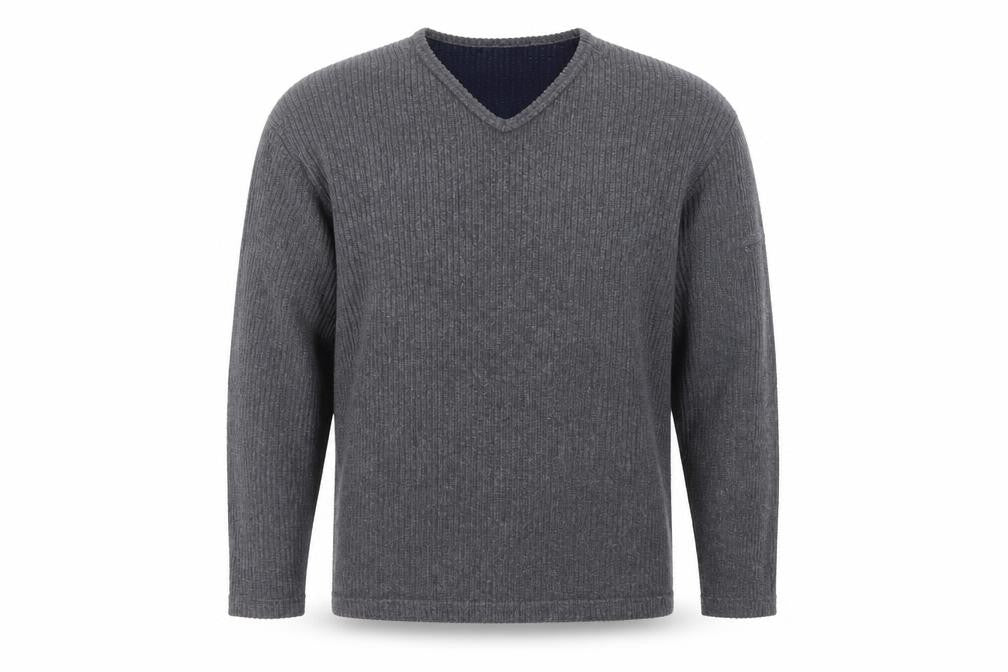Red Herring Men’s Grey L V-Neck Ribbed Knit Pullover Jumper