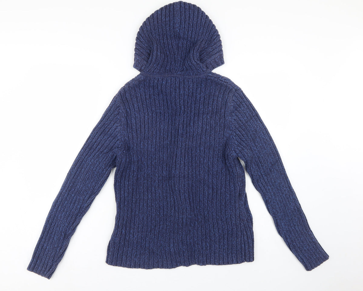 Next Women's Blue UK 16 Hooded Cable Knit Toggle Cotton Cardigan