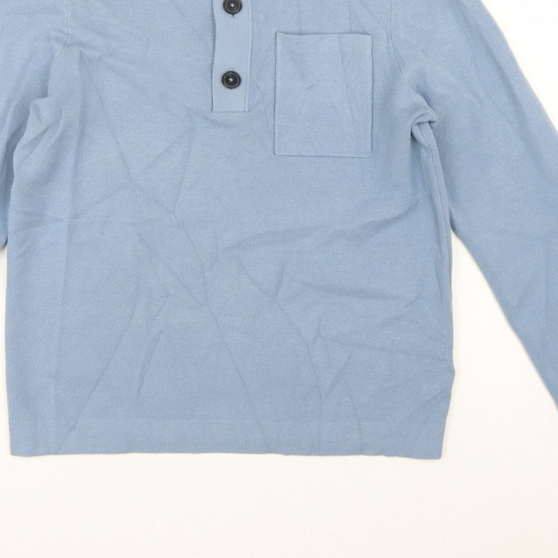 Autograph Men’s Blue M Henley Collared Knit Jumper Pocket